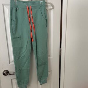 Figs Women's Joggers in Green with Orange Accents